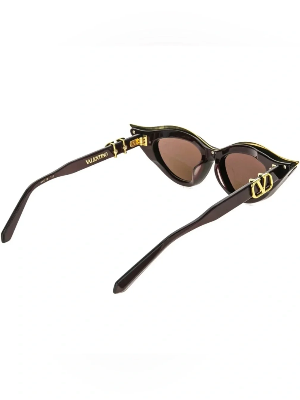 New! Valentino VLS 114B Burgundy Cat-Eye Sunglasses with Gold Trim, Authentic